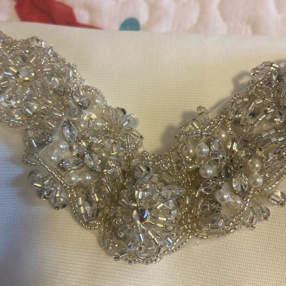 NovaLuxe  Mira Embellished Maxi Gown White Front Slit Strapless Size Large - Picture 8 of 16